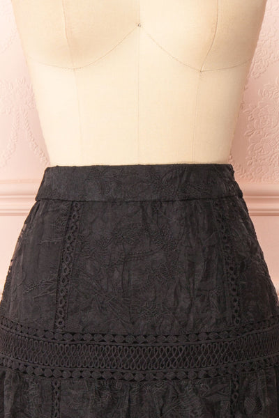 Knauttia Black Floral Embroidered Mesh Skirt | Boutique 1861 front close-up