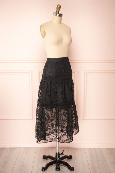Knauttia Black Floral Embroidered Mesh Skirt | Boutique 1861 side view