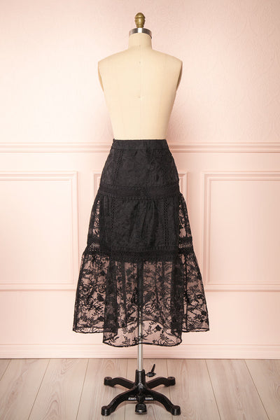 Knauttia Black Floral Embroidered Mesh Skirt | Boutique 1861 back view