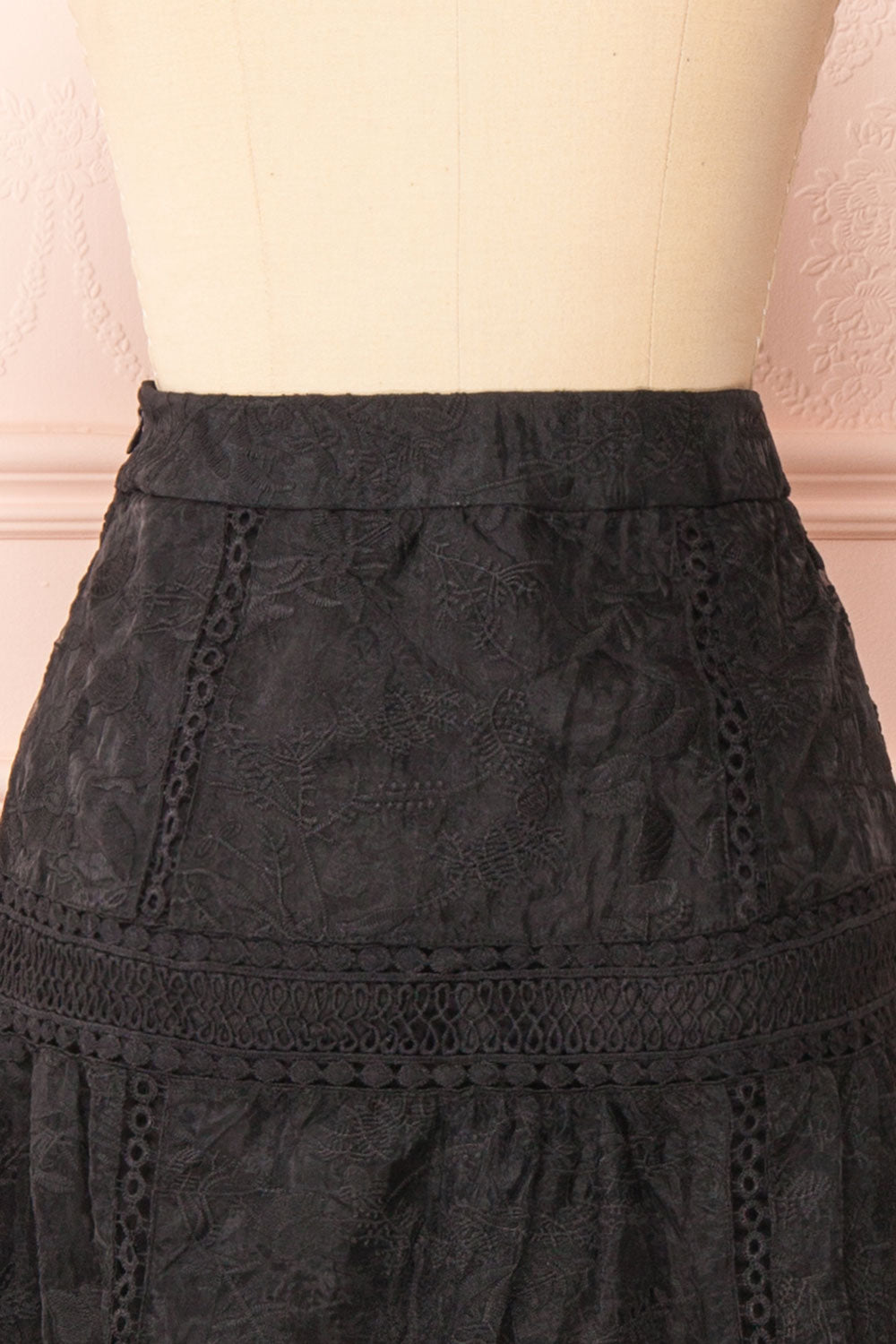 Knauttia Black Floral Embroidered Mesh Skirt | Boutique 1861 back close-up
