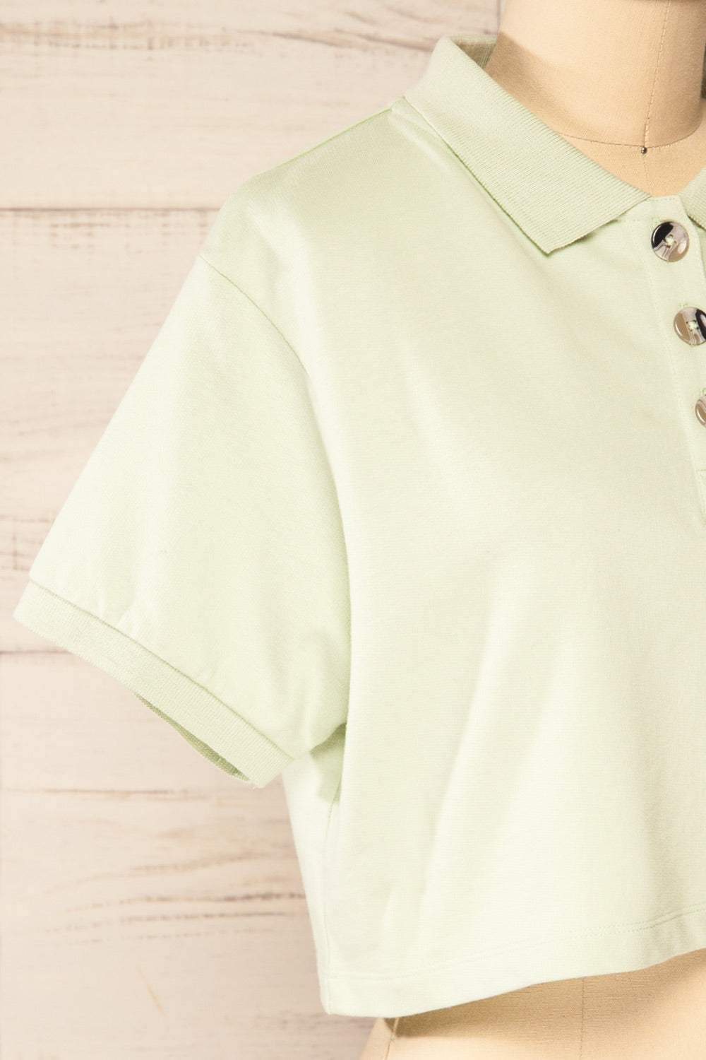 Kolo Mint Cropped Polo Top | La petite garçonne side close-up