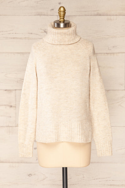 Kolono Beige Knit Turtleneck Sweater | La petite garçonne front view