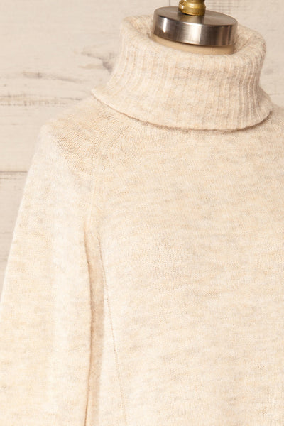 Kolono Beige Knit Turtleneck Sweater | La petite garçonne side close up