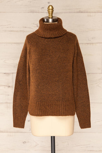 Kolono Brown Melange Knit Turtleneck Sweater | La petite garçonne front view