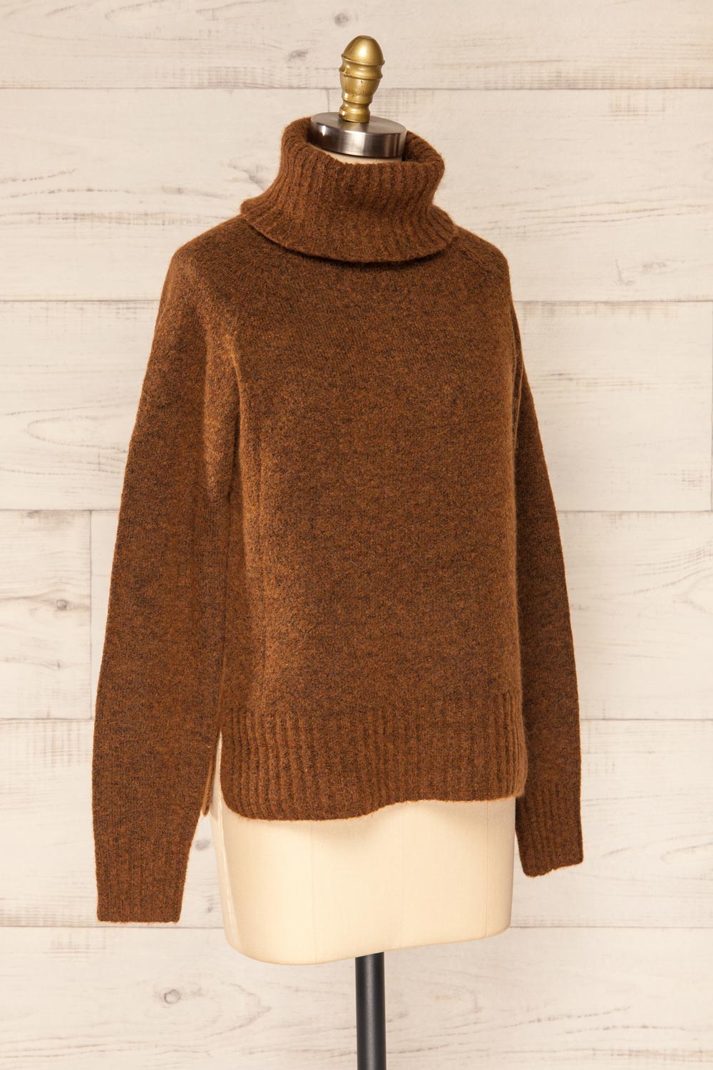 Kolono Brown Melange Knit Turtleneck Sweater | La petite garçonne side view