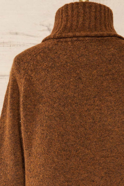 Kolono Brown Melange Knit Turtleneck Sweater | La petite garçonne back close up