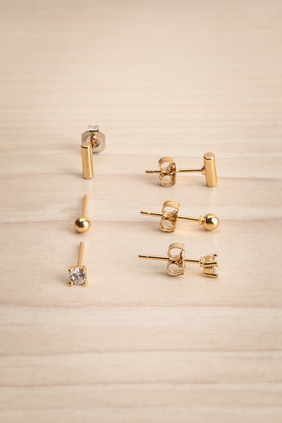 Konice Or 3 Pairs of Gold Stud Earrings | La Petite Garçonne