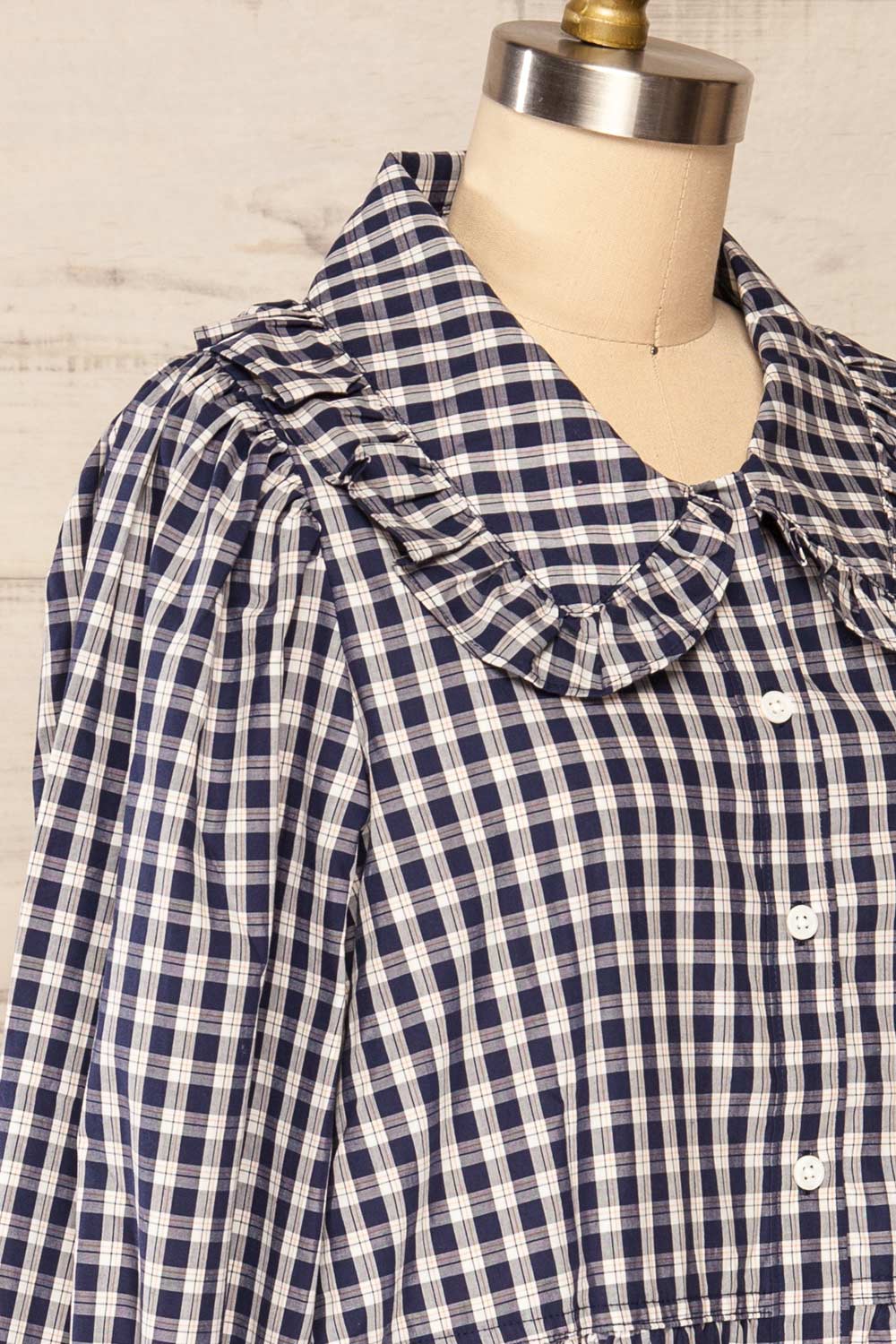 Koronowo Long Sleeve Plaid Shirt Dress | La petite garçonne side close up