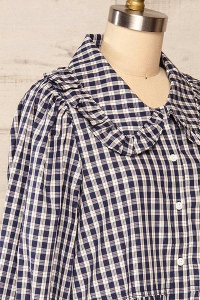 Koronowo Long Sleeve Plaid Shirt Dress | La petite garçonne side close up