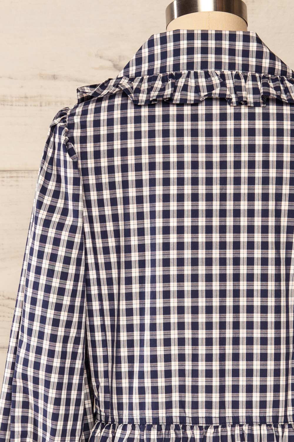 Koronowo Long Sleeve Plaid Shirt Dress | La petite garçonne back close up