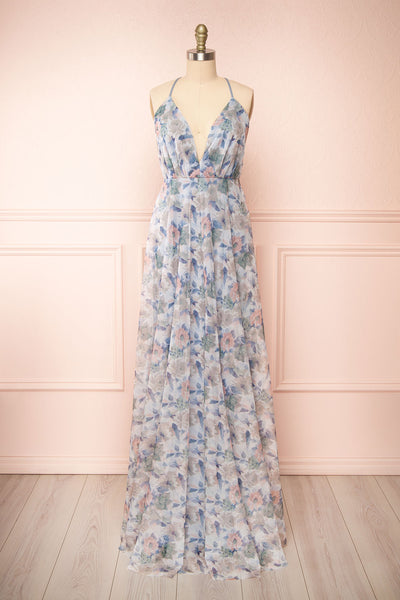 Korra Blue A-Line Floral Maxi Dress | Boutique 1861 front view