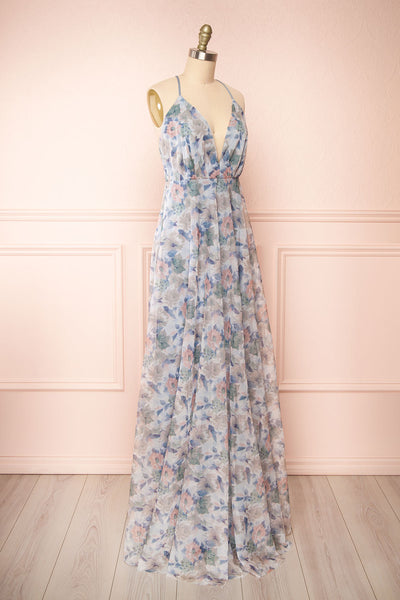 Korra Blue A-Line Floral Maxi Dress | Boutique 1861 side view
