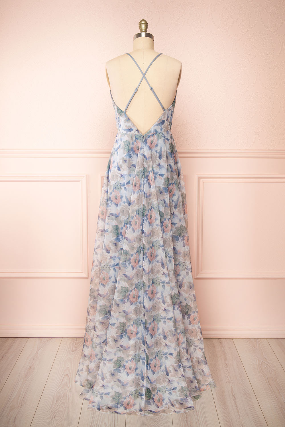 Korra Blue A-Line Floral Maxi Dress | Boutique 1861 back view 