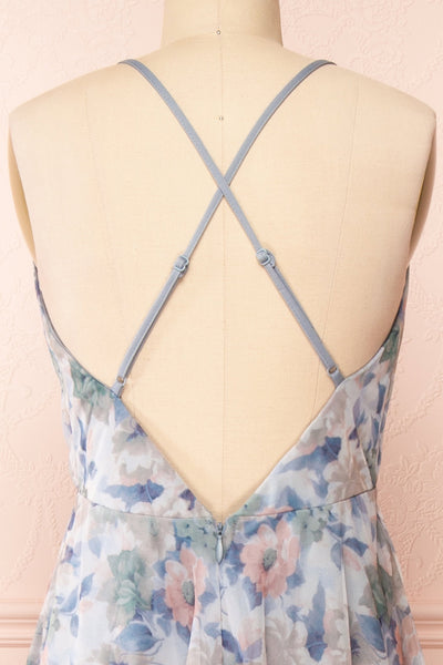 Korra Blue A-Line Floral Maxi Dress | Boutique 1861 back close-up