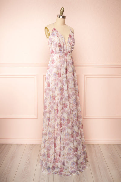 Korra Mauve A-Line Floral Maxi Dress | Boutique 1861 side view