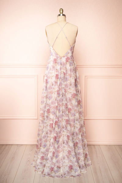 Korra Mauve A-Line Floral Maxi Dress | Boutique 1861 back view