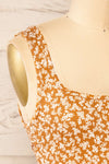 Koscier Camel Floral Ribbed Tank Top w/ Cut-Outs | La petite garçonne side close-up