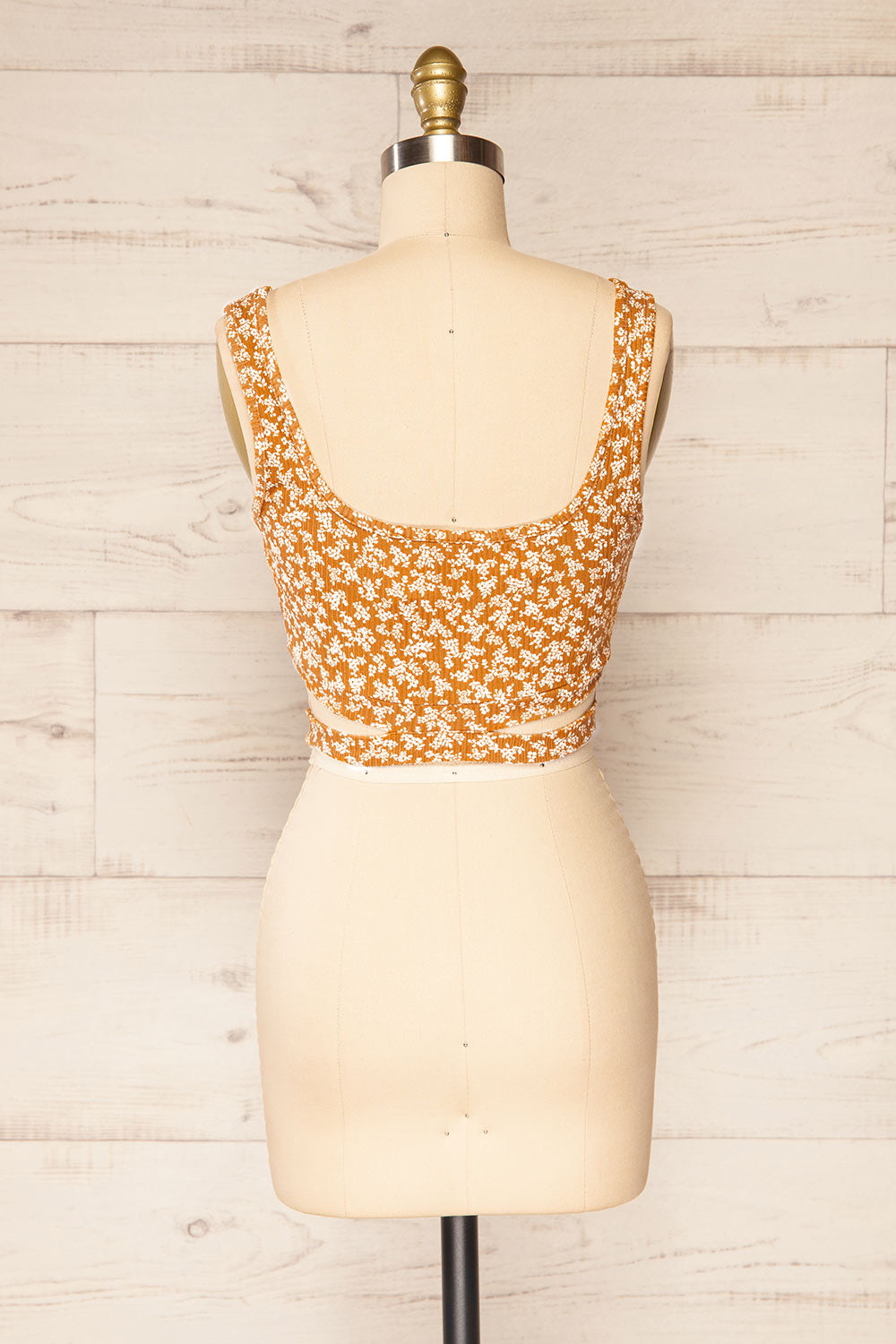 Koscier Camel Floral Ribbed Tank Top w/ Cut-Outs | La petite garçonne back view 