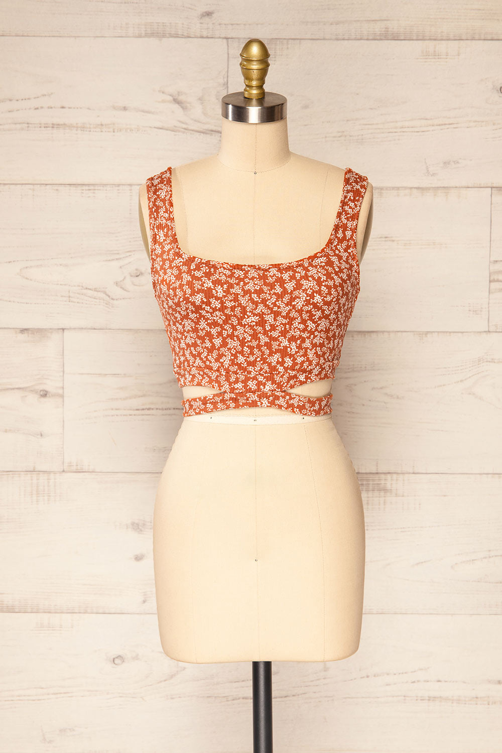 Koscier Rust Floral Ribbed Tank Top w/ Cut-Outs | La petite garçonne front view