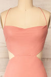 Krahken Pink Cowl Neck Backless Midi Dress | La petite garçonne front close-up