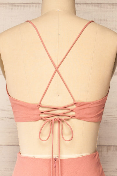 Krahken Pink Cowl Neck Backless Midi Dress | La petite garçonne back close-up