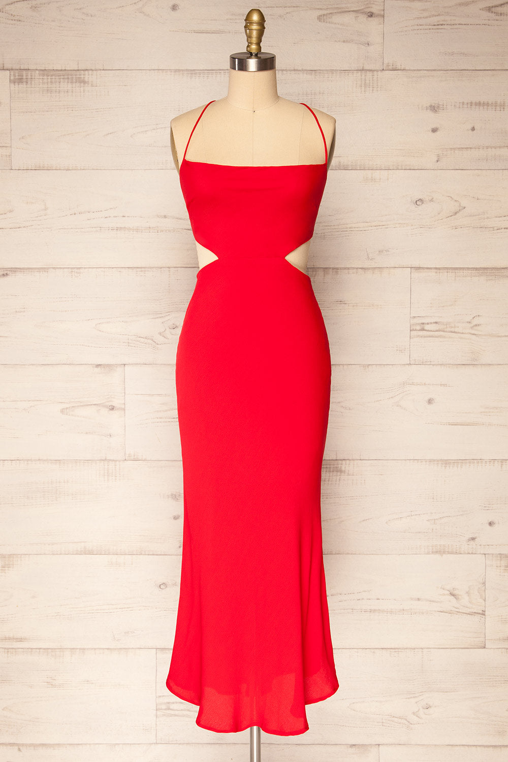 Krahken Red Cowl Neck Backless Midi Dress | La petite garçonne front  view