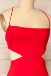 Krahken Red Cowl Neck Backless Midi Dress | La petite garçonne side close-up