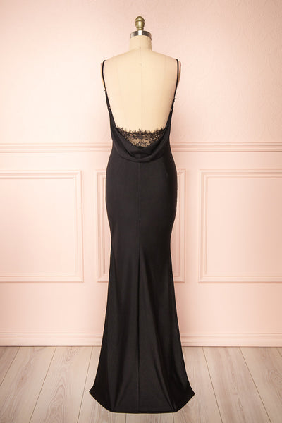 Kristen Black Fitted Maxi Dress w/ Cowl Neck | Boutique 1861 back view