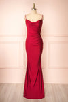 Kristen Burgundy Fitted Maxi Dress w/ Cowl Neck | Boutique 1861 front view