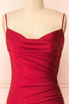 Kristen Burgundy Fitted Maxi Dress w/ Cowl Neck | Boutique 1861 front close-up