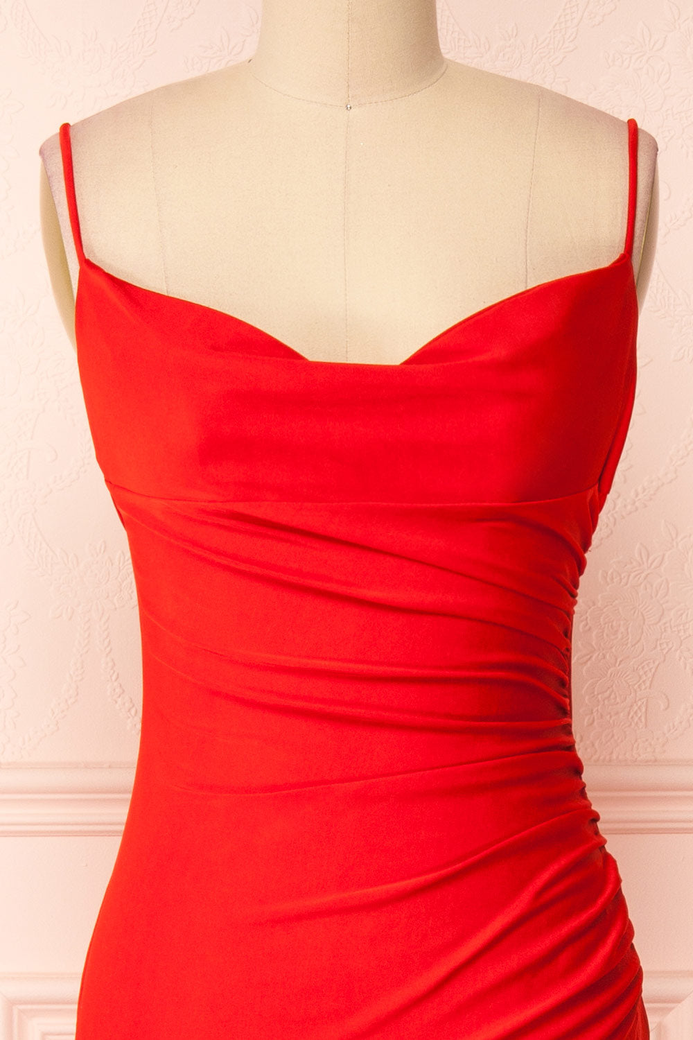 Kristen Red Fitted Maxi Dress w Cowl Neck