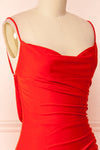 Kristen Red Fitted Maxi Dress w/ Cowl Neck | Boutique 1861 side close-up