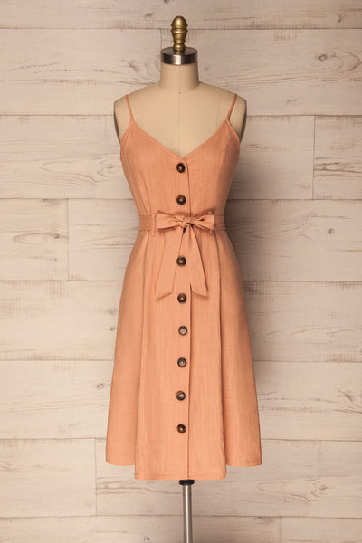 Krouna Day Salmon Pink Button-Up Midi Dress | La Petite Garçonne