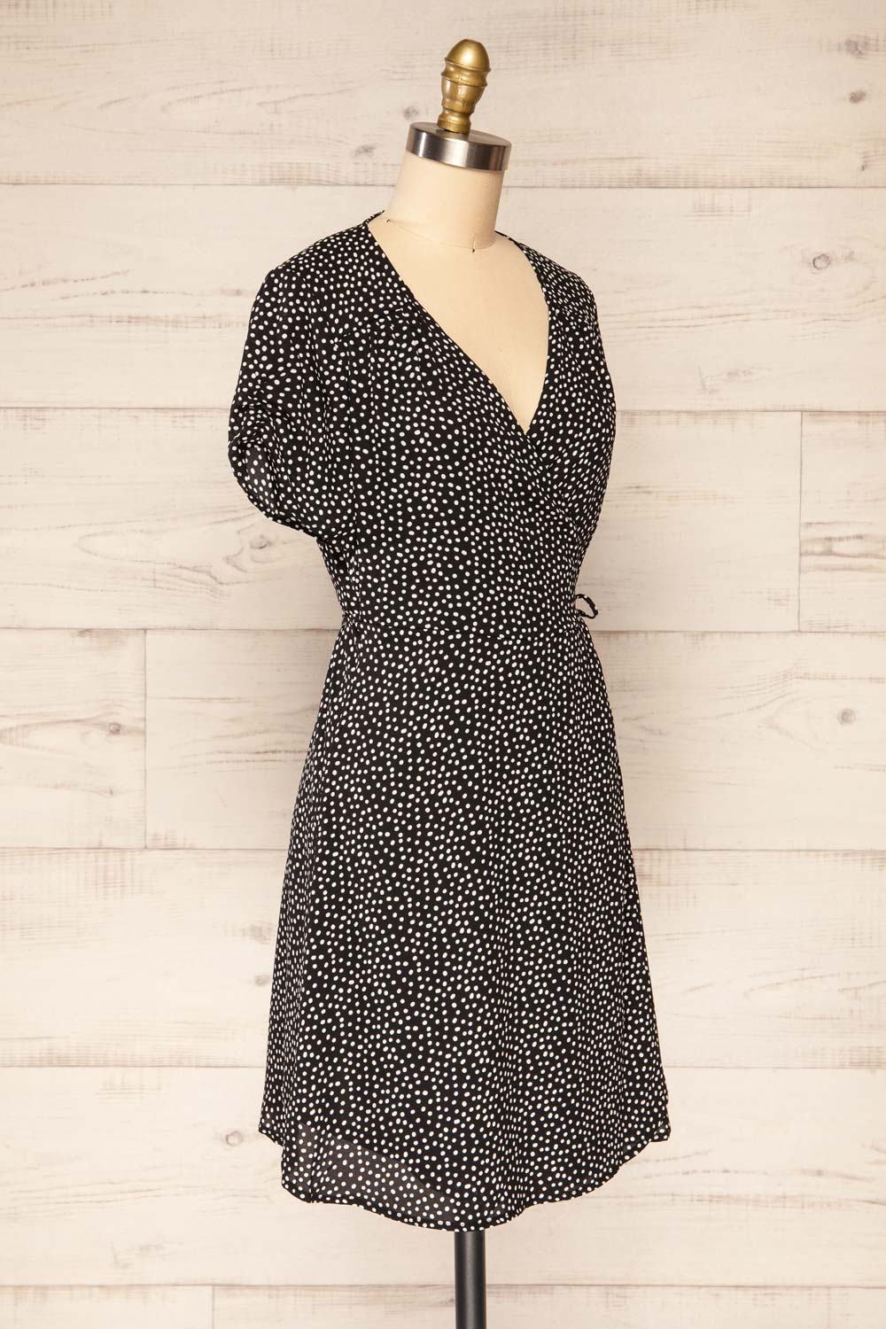 Krustil Black Polka Dot Short Wrap Dress | La petite garçonne side view