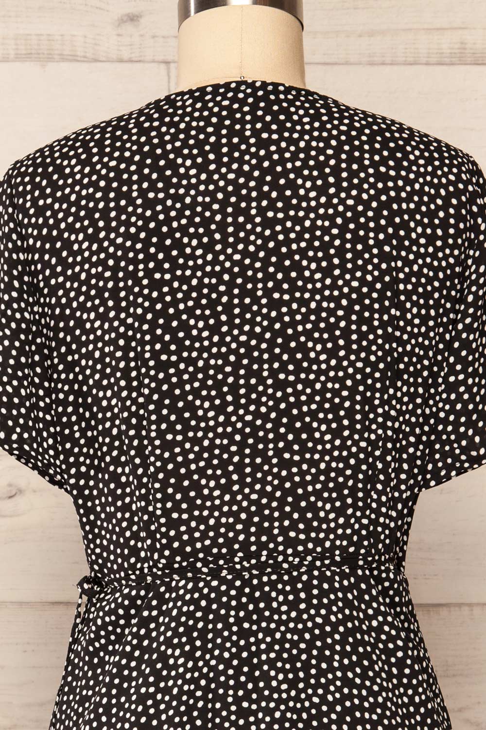 Krustil Black Polka Dot Short Wrap Dress | La petite garçonne back close up