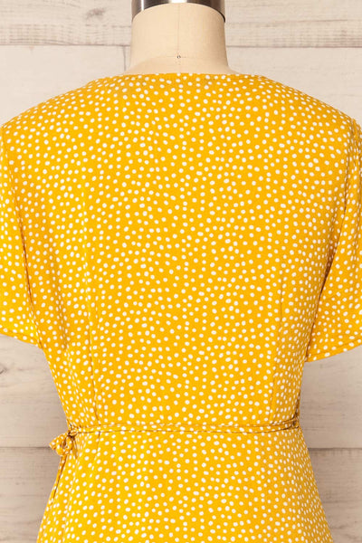 Krustil Mustard Polka Dot Short Wrap Dress | La petite garçonne back close up