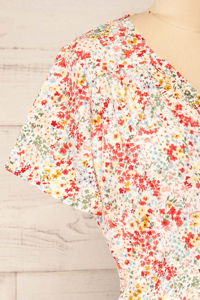 Kruszwica White Midi Floral Wrap-Dress | La petite garçonne side close-up