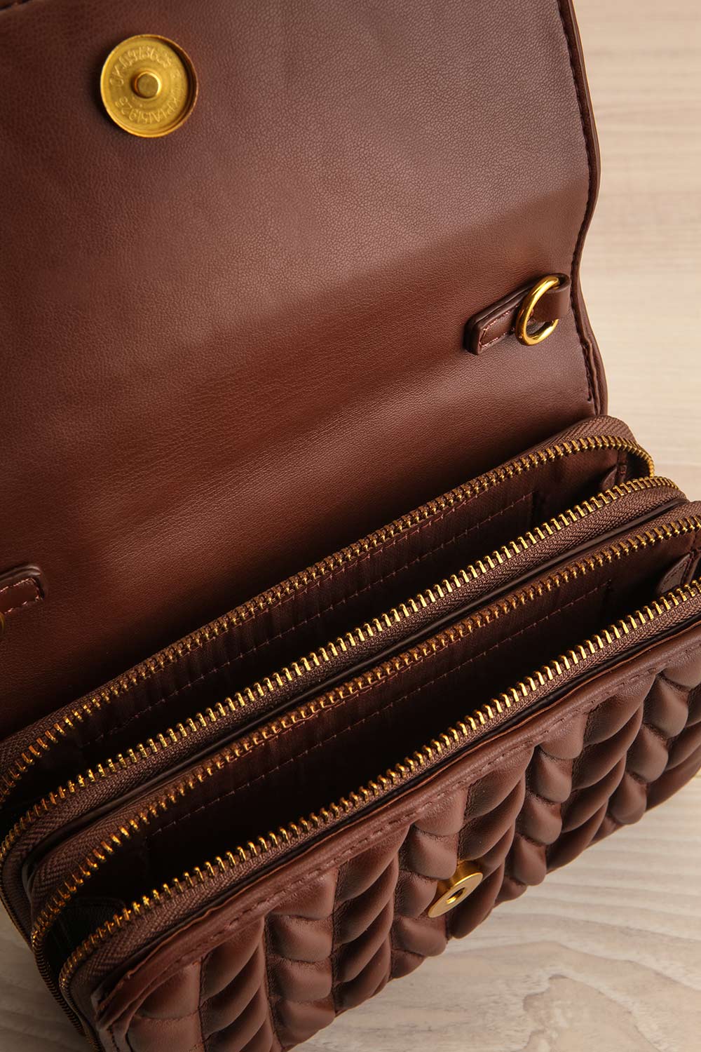 Krypt Brown Quilted Crossbody Bag | La petite garçonne inside