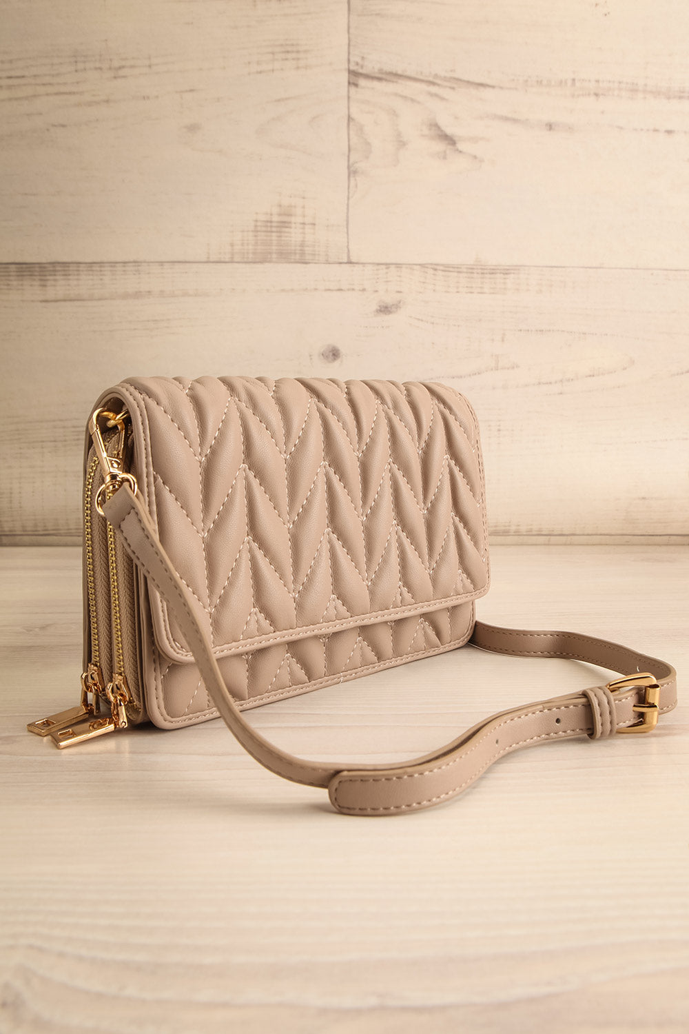 Krypt Beige Quilted Crossbody Bag | La petite garçonne side view