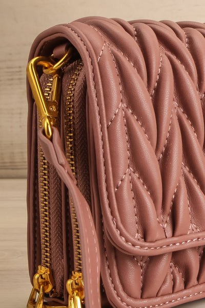 Krypt Pink Quilted Crossbody Bag | La petite garçonne side close-up