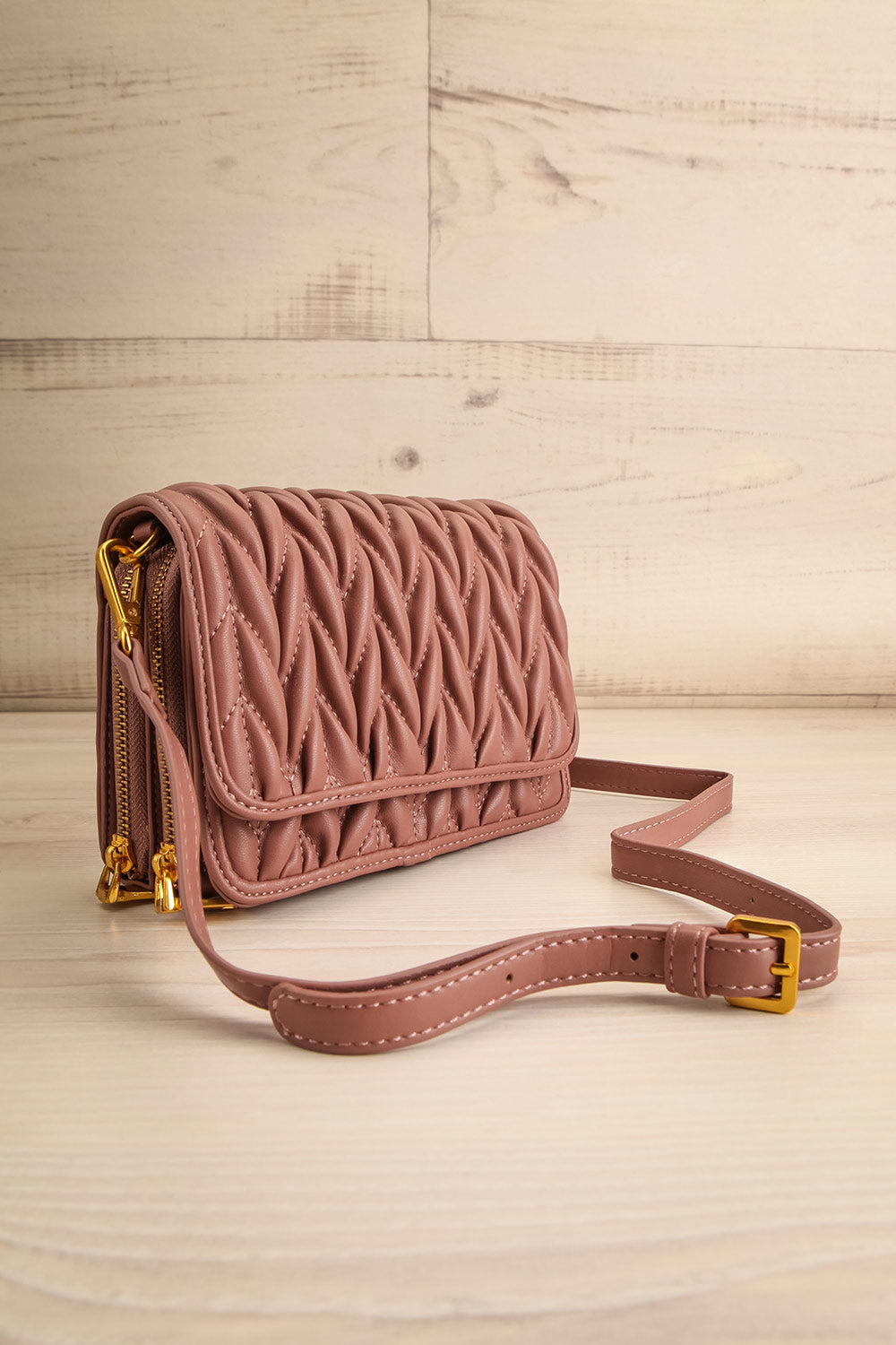 Krypt Pink Quilted Crossbody Bag | La petite garçonne side view