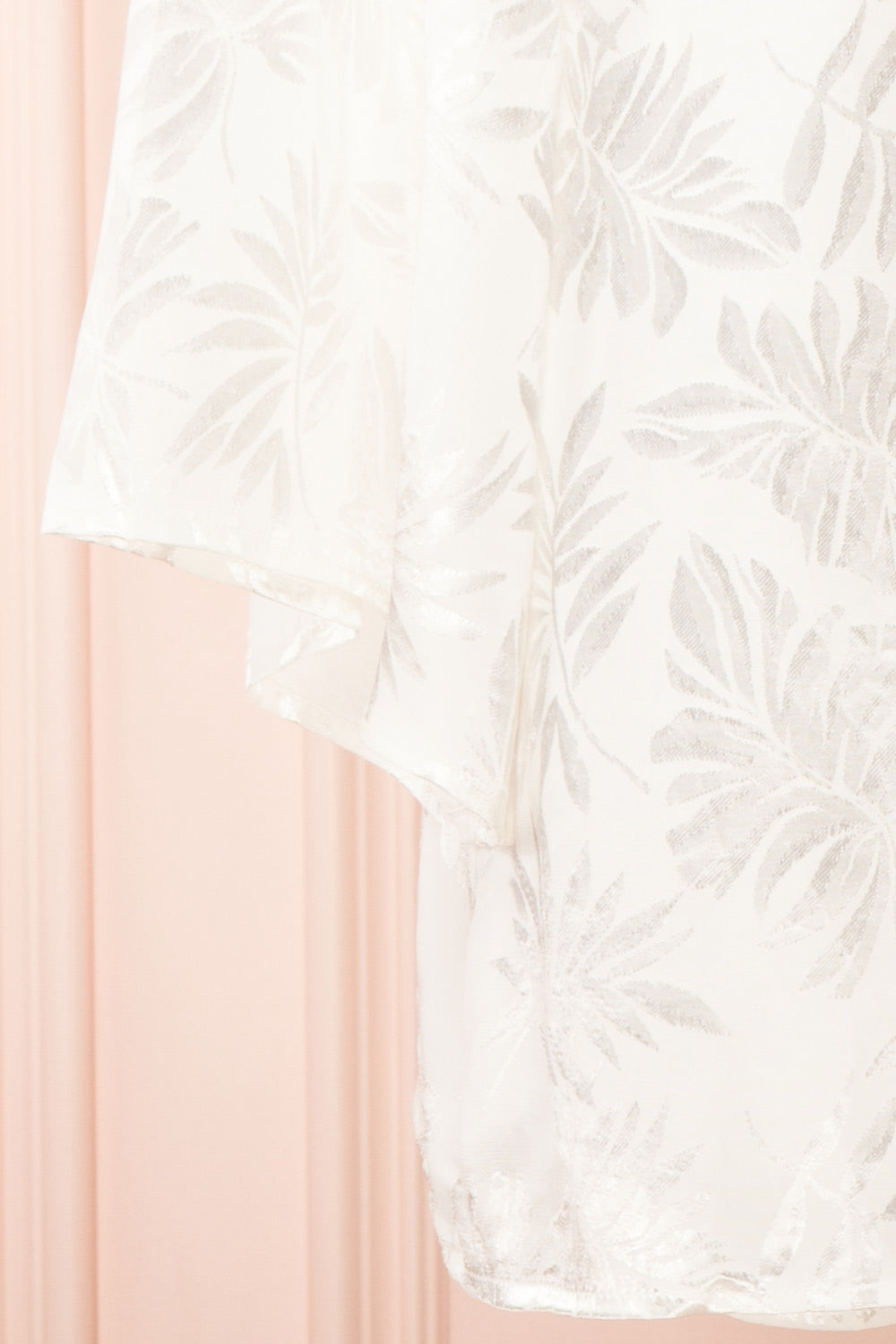 Krystal Satin Wrap Dress w/ Leaf Print | Boutique 1861 sleeve close-up