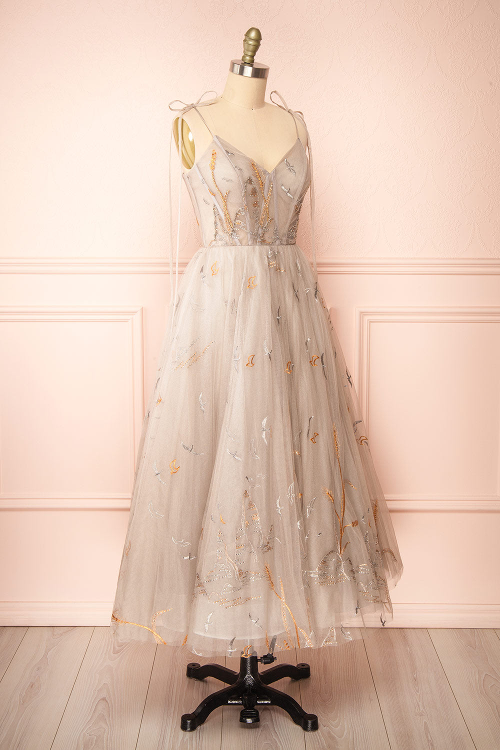 Ksenia A-Line Midi Dress w/ Bird Embroidery | Boutique 1861 side view 