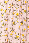 Kudowa Pink Lemon Print Flared Short Dress fabric | Boutique 1861