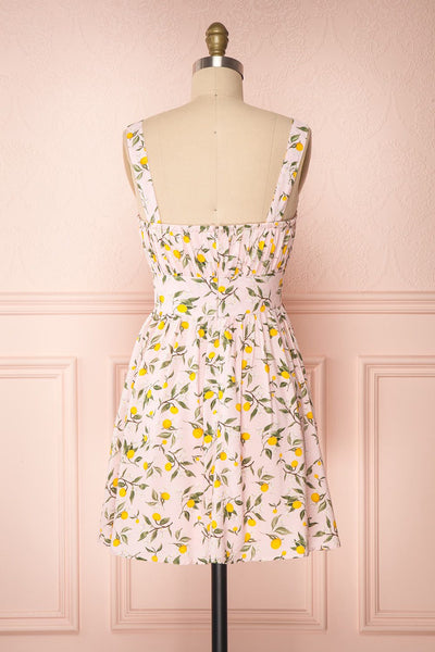 Kudowa Pink Lemon Print Flared Short Dress back view | Boutique 1861