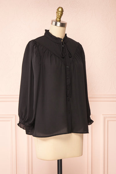 Kugel Black Long Sleeve Button-up Blouse | Boutique 1861 side view