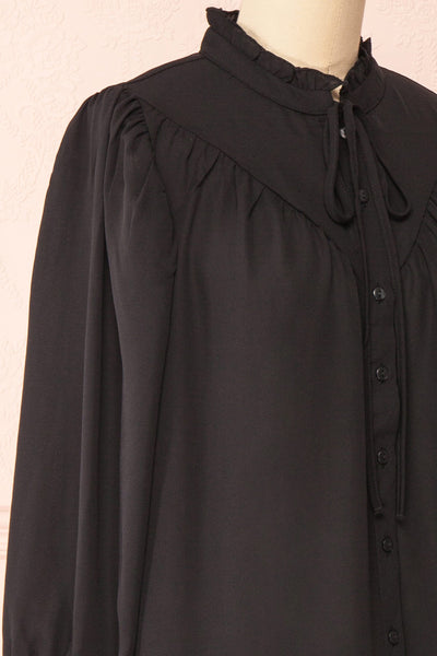 Kugel Black Long Sleeve Button-up Blouse | Boutique 1861 side close-up