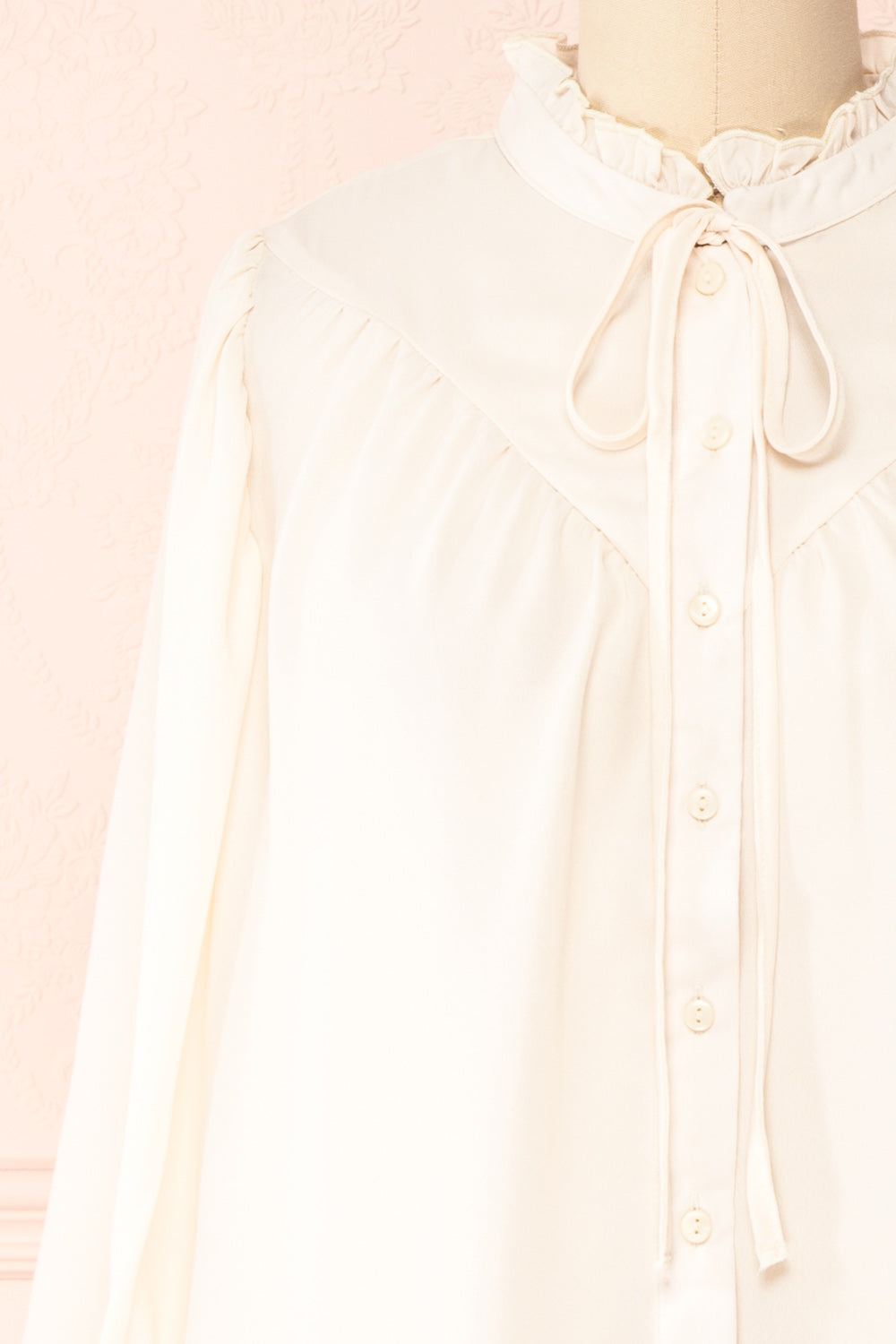 Kugel Ivory Long Sleeve Button-up Blouse | Boutique 1861 front close-up