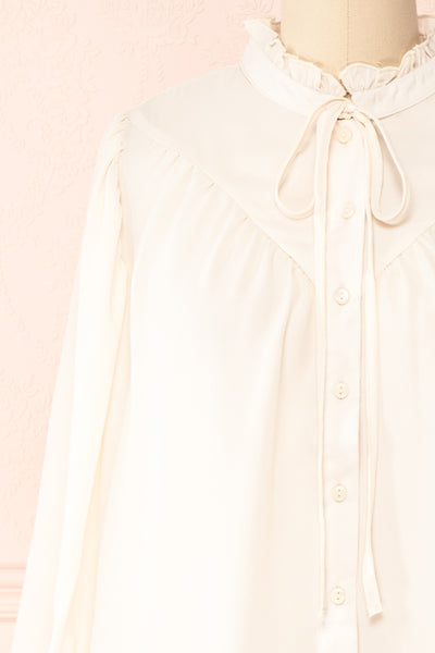 Kugel Ivory Long Sleeve Button-up Blouse | Boutique 1861 front close-up
