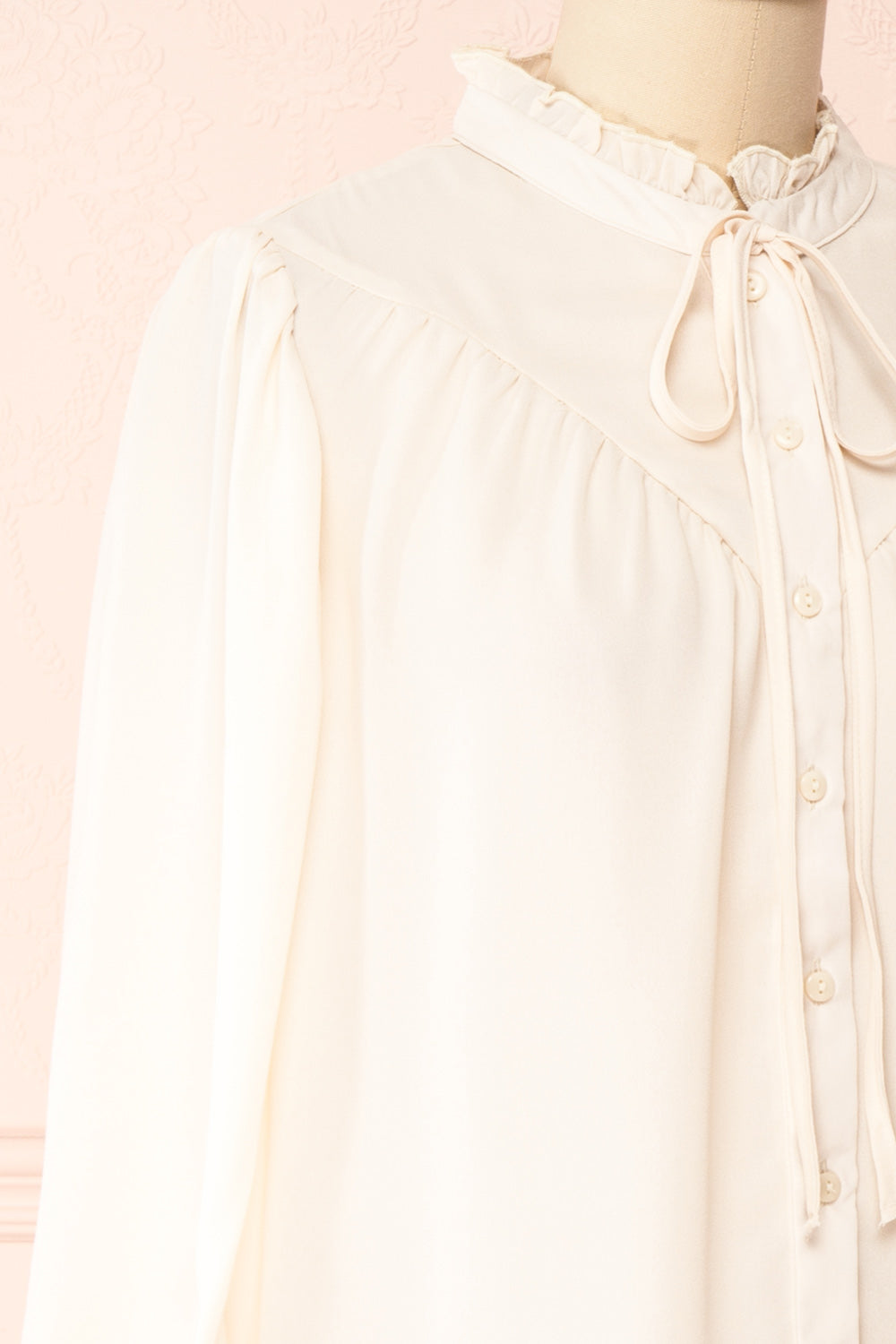 Kugel Ivory Long Sleeve Button-up Blouse | Boutique 1861 side close-up